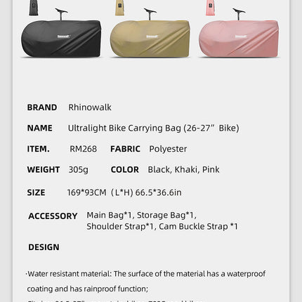 Ultralight carrying bag for 26-27.5"  bikes