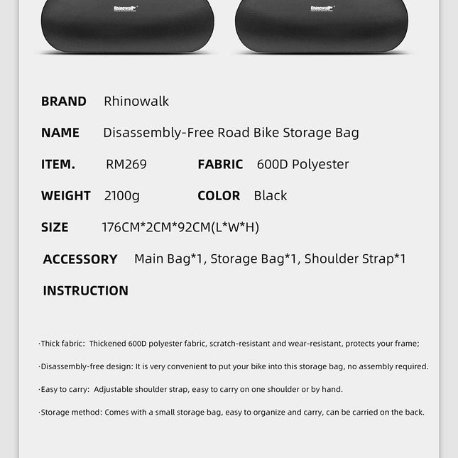 Storage bag for road bikes