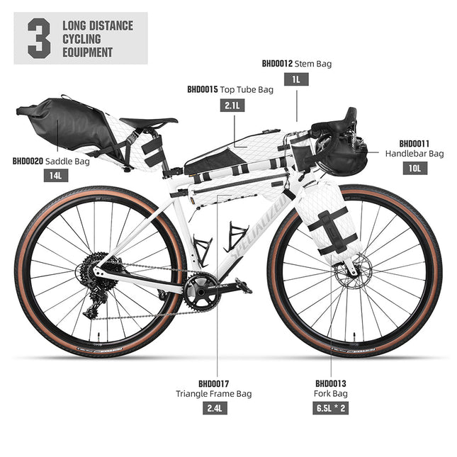 Proposal B white complete 42.5L Wilderness bikepacking bag set