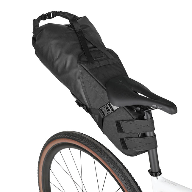 Wilderness Series black 14L waterproof harness saddle bag installed