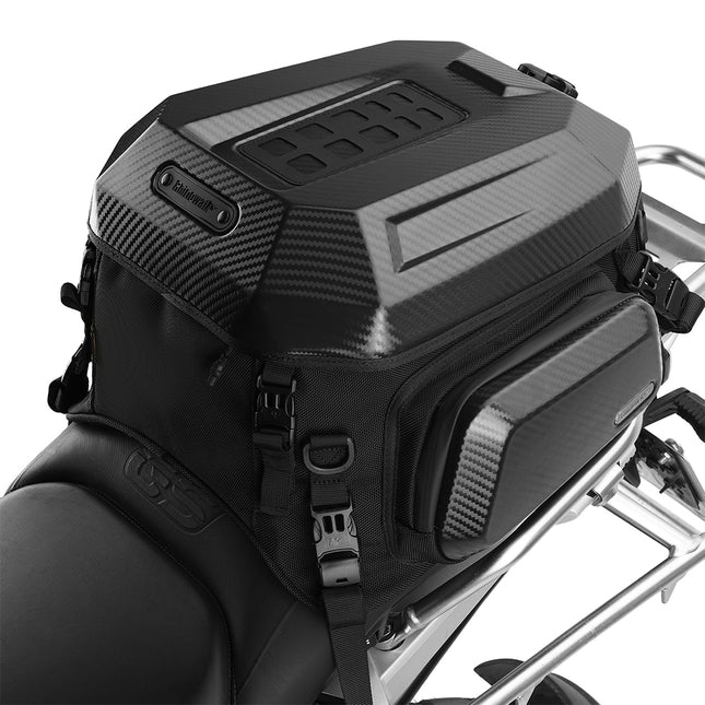 Expandable Hard Shell Motorcycle Tail Bag 23L-35L Waterproof Rear Seat Travel Bag