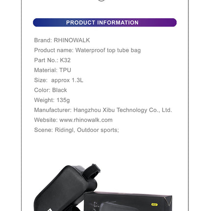 1.3 Liter Waterproof Bike Top Tube Bag - K32