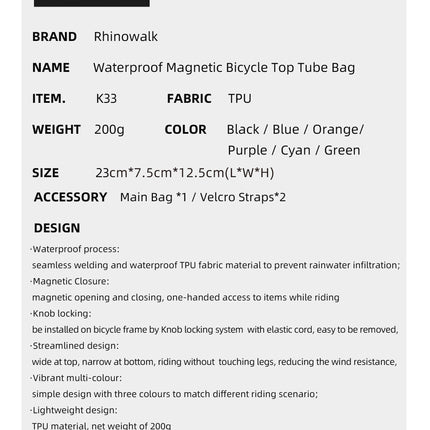 Waterproof Top Tube Bag with Magnetic Locking