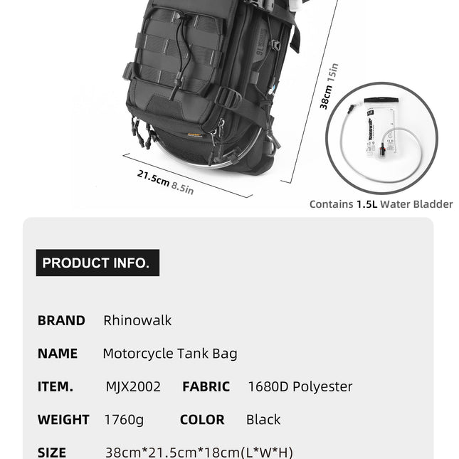 9L Motorcycle Tank Bag – Hydration Bladder, Waterproof Gear