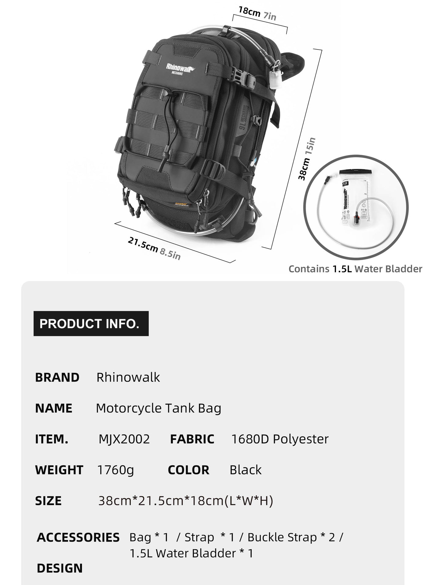 9l Tank Bag inc 1.5l Water Bladder