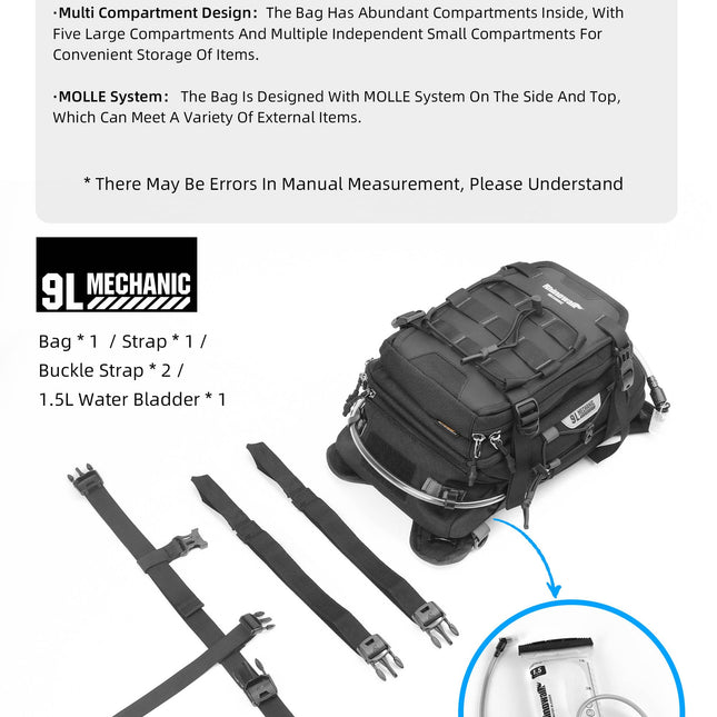 9L Motorcycle Tank Bag – Hydration Bladder, Waterproof Gear