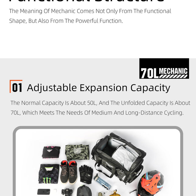 50–70L Motorcycle Tail Bag – Waterproof Touring Seat Bag