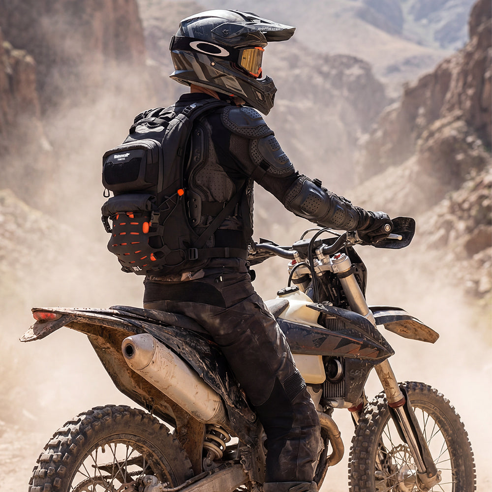 10L Motorcycle Riding Backpack, Adventure Hydration Backpack with Protective Back Padding, Rain Cover & Chest Pack Compatibility