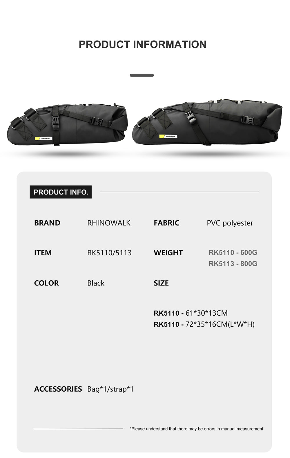 10L/13L Saddle Bag with Waterproof Lining -RK5110/RK5113