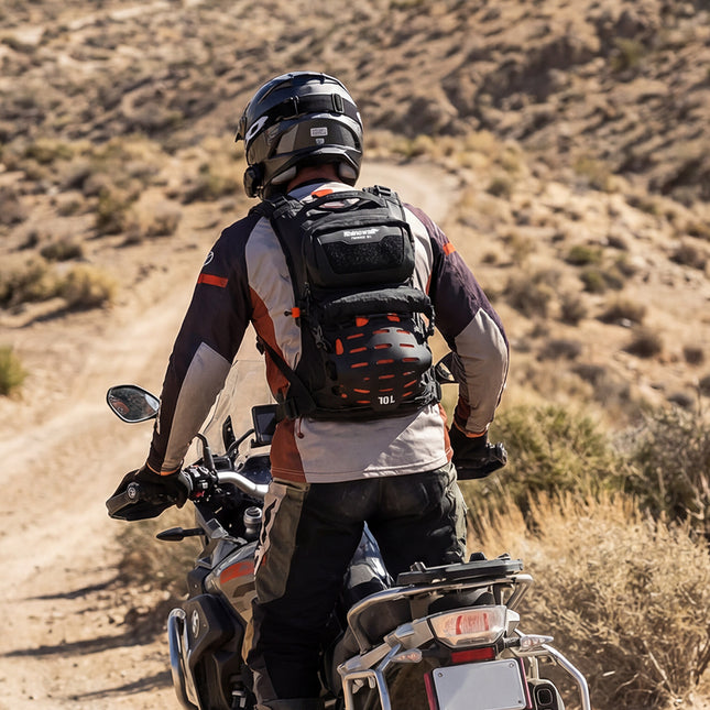 10L Motorcycle Riding Backpack, Adventure Hydration Backpack with Protective Back Padding, Rain Cover & Chest Pack Compatibility