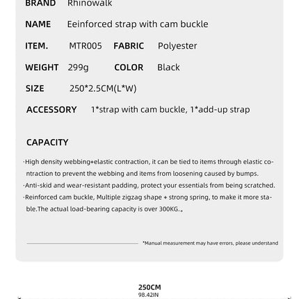 2.5M Buckle Tie-Down Strap with Cam Buckle for Motorcycle Bags