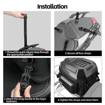 Expandable Hard Shell Motorcycle Tail Bag 23L-35L Waterproof Rear Seat Travel Bag