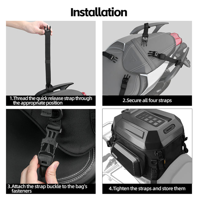 Expandable Hard Shell Motorcycle Tail Bag 23L-35L Waterproof Rear Seat Travel Bag
