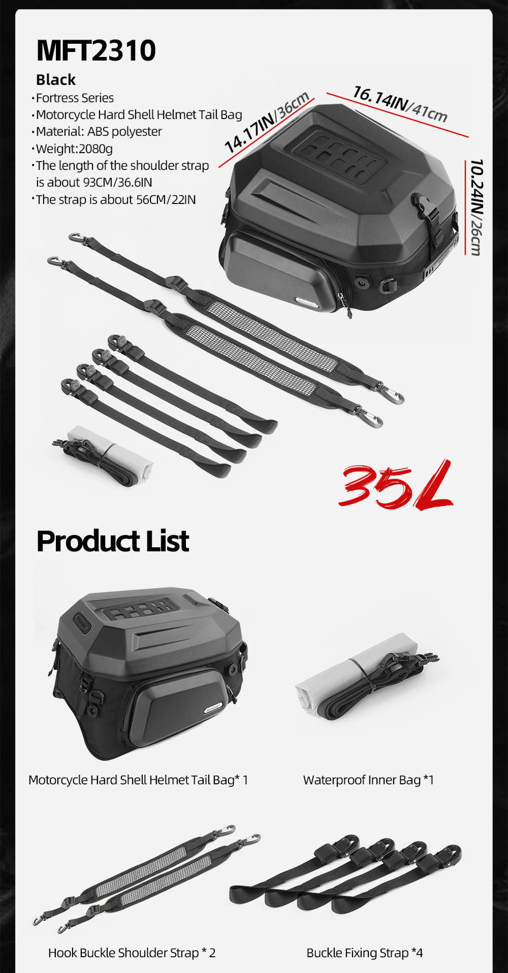 23L-35L ABS Hard Shell Tail  Bag with Expandable