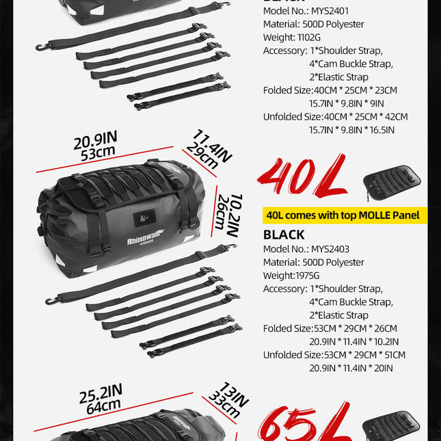 Warrior Series X Waterproof Duffel Bag, 20l,40l,65l