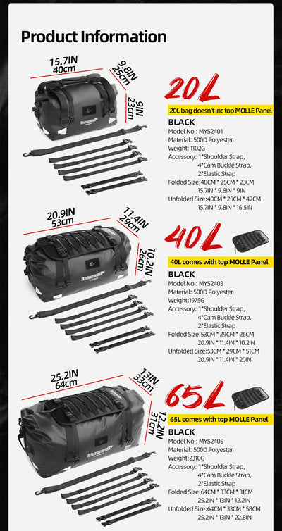 Warrior Series X Waterproof Duffel Bag, 20l,40l,65l