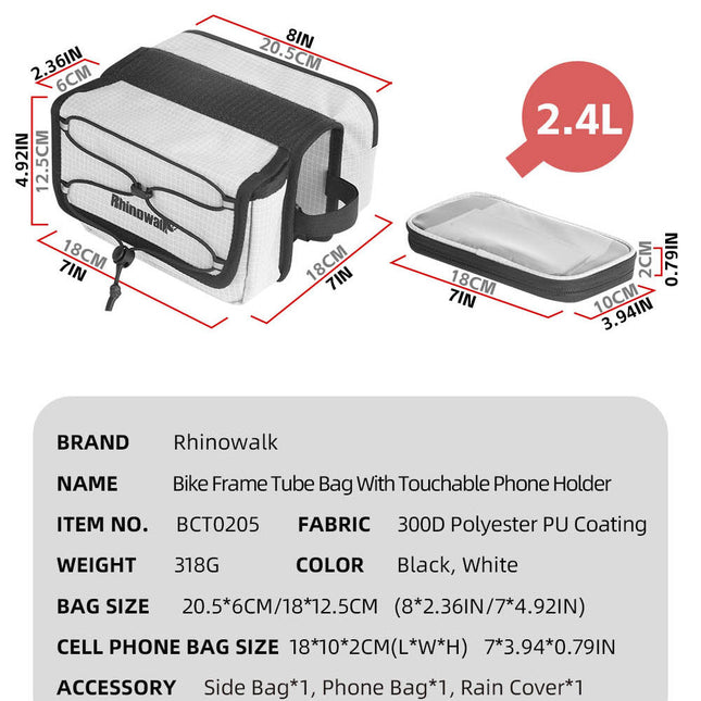 Bike Frame Tube Bag WithTouchable Phone Holder
