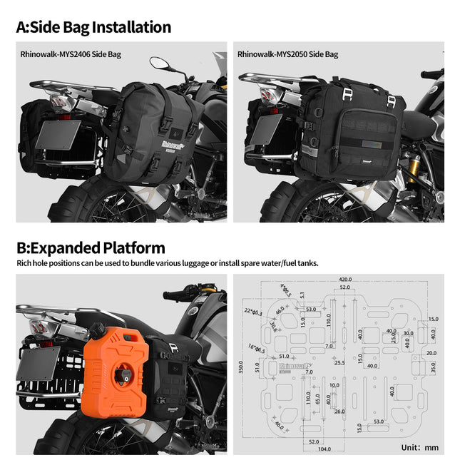 Motorcycle Side Rack Expansion Plate – Aluminum Alloy Luggage Mount Panel