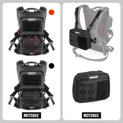 10L Motorcycle Riding Backpack, Adventure Hydration Backpack with Protective Back Padding, Rain Cover & Chest Pack Compatibility