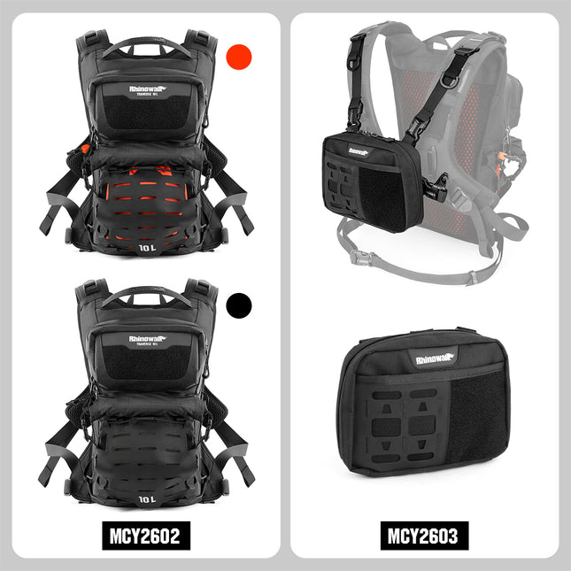 10L Motorcycle Riding Backpack, Adventure Hydration Backpack with Protective Back Padding, Rain Cover & Chest Pack Compatibility