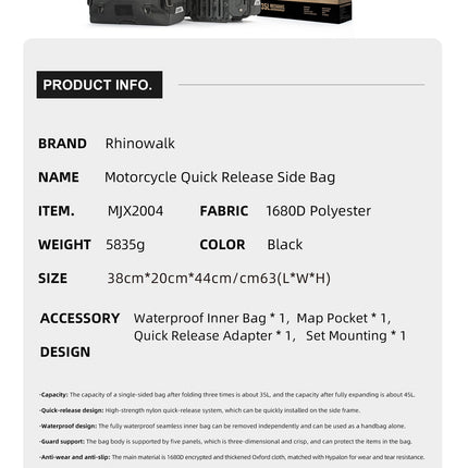 35L Motorcycle Side Bag – Quick Release Waterproof Saddlebag