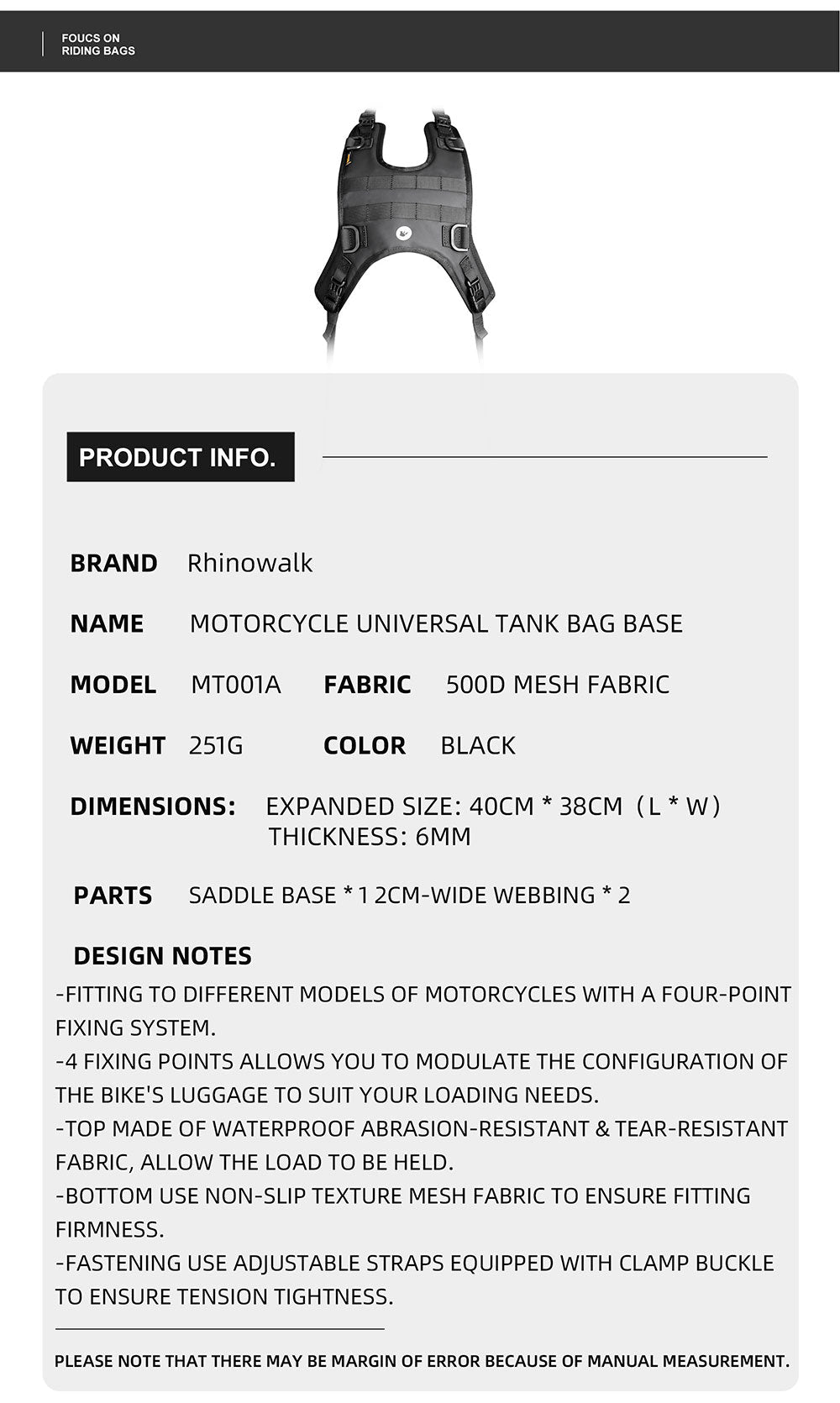 Universal Tank Bag Mounting Base