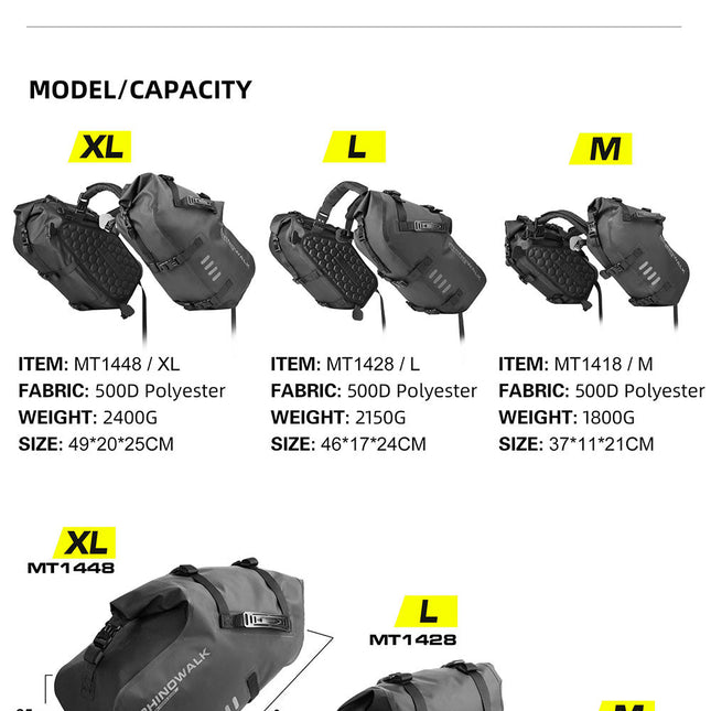 Waterproof Motorcycle Pannier Side Bag 18/28/48L - Pair/Rackless