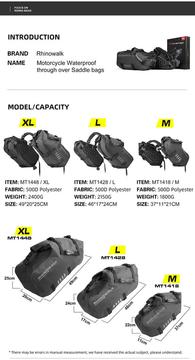 Waterproof Motorcycle Pannier Side Bag 18/28/48L - Pair/Rackless