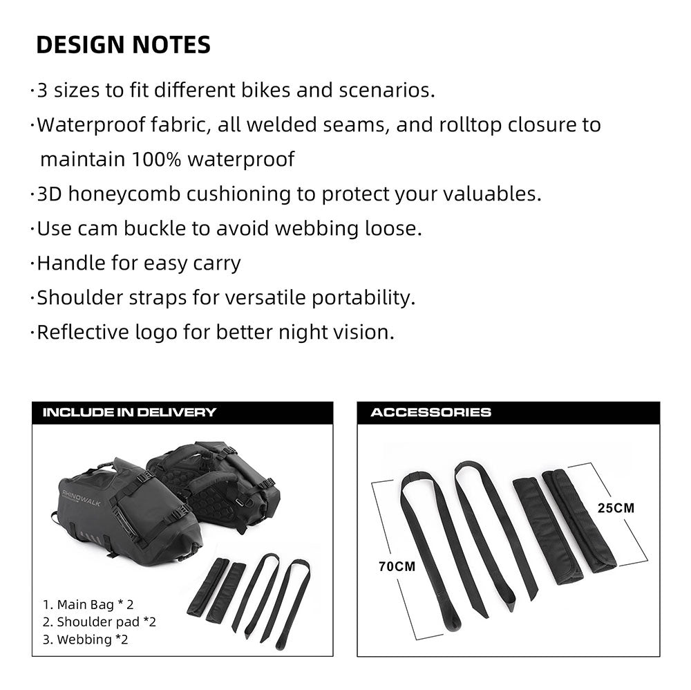 Waterproof Motorcycle Pannier Side Bag 18/28/48L - Pair/Rackless