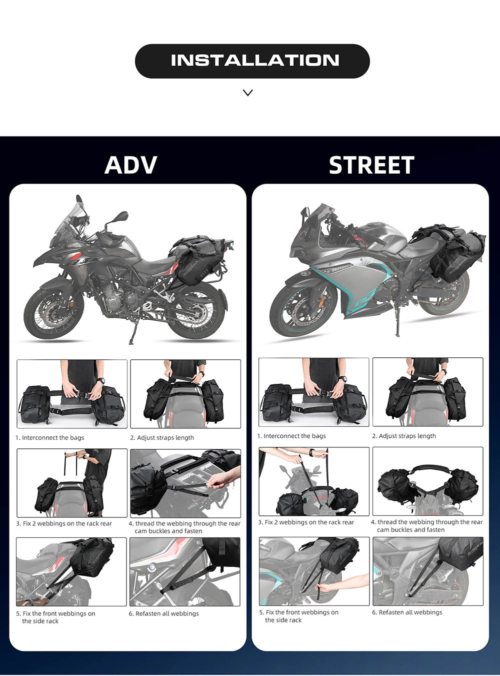 Waterproof Motorcycle Pannier Side Bag 18/28/48L - Pair/Rackless