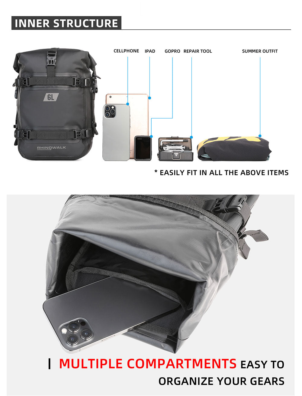 6L Waterproof Crash Bar Bags