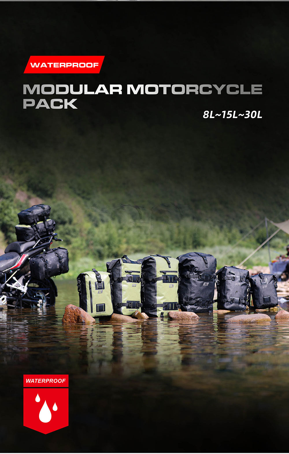 Waterproof Modular Motorcycle Packs 8L/15L/30L