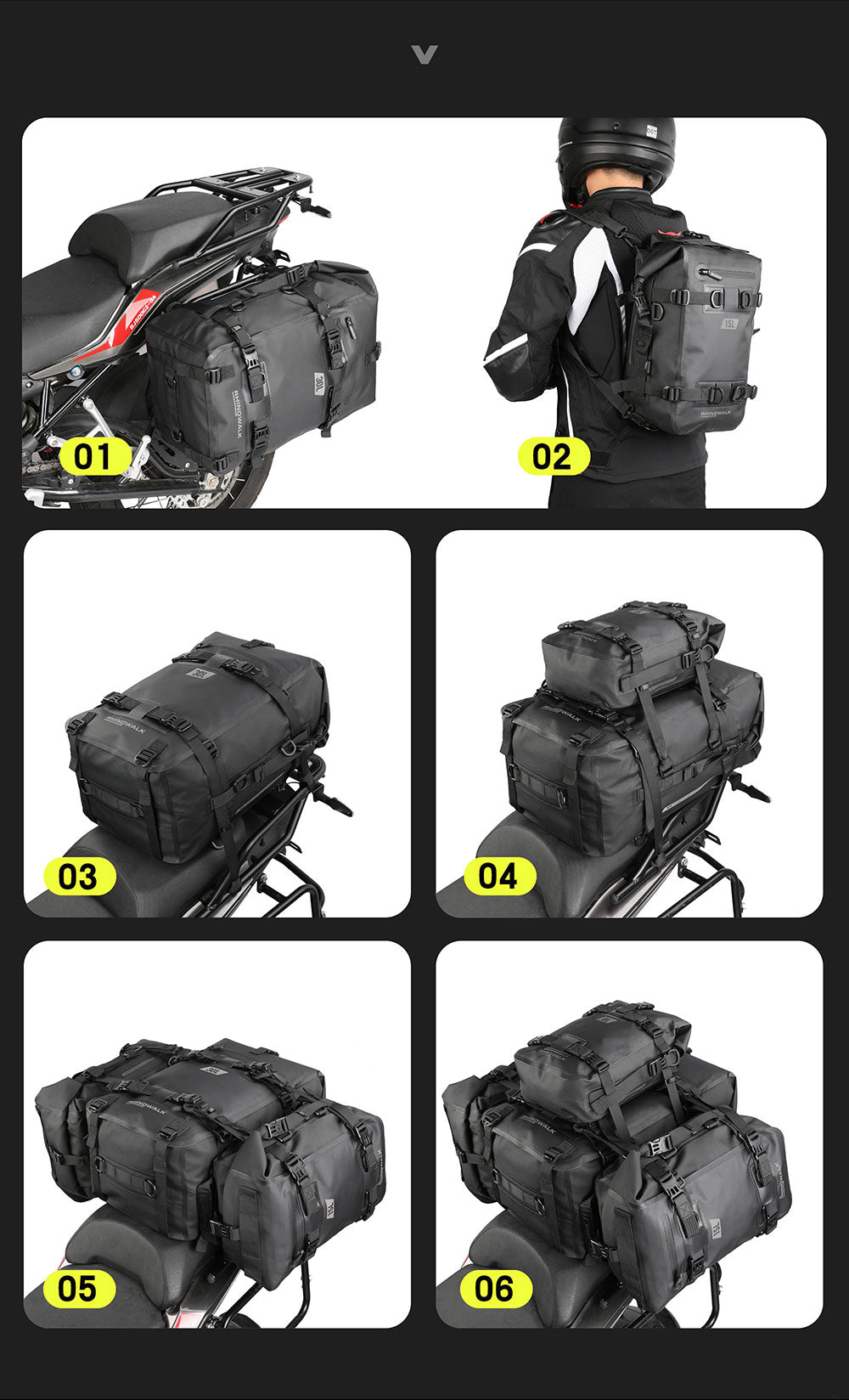 Waterproof Modular Motorcycle Packs 8L/15L/30L