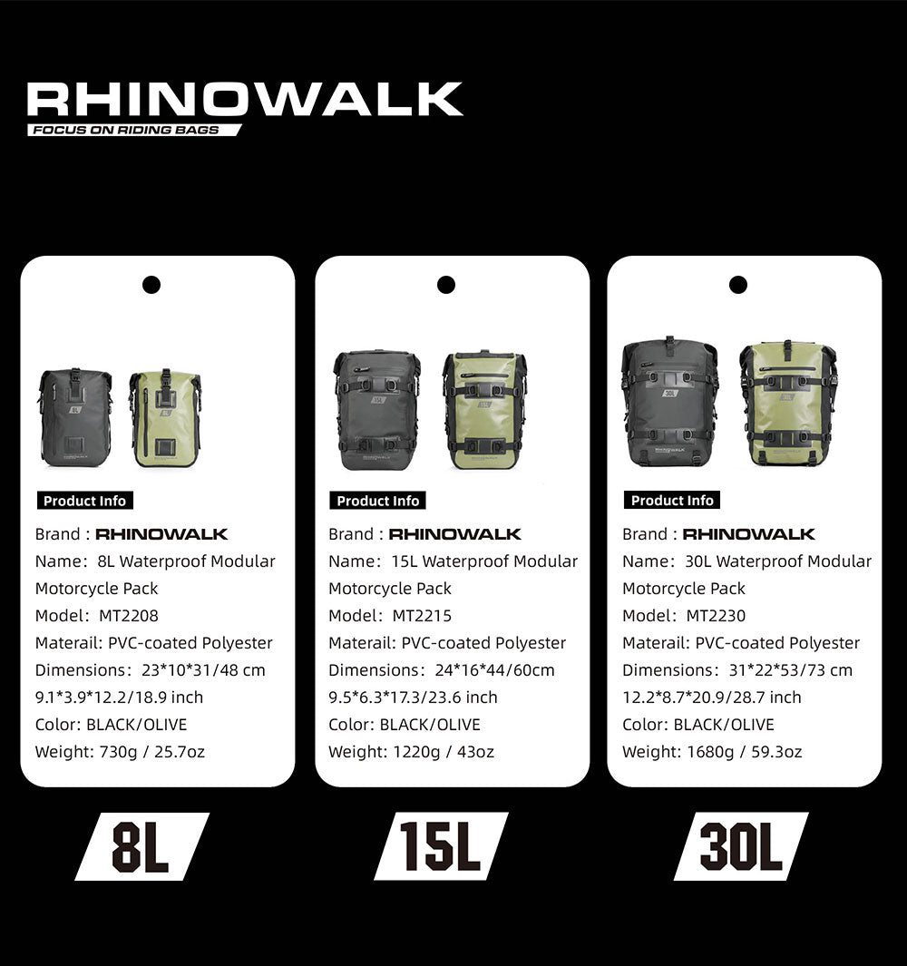Waterproof Modular Motorcycle Packs 8L/15L/30L