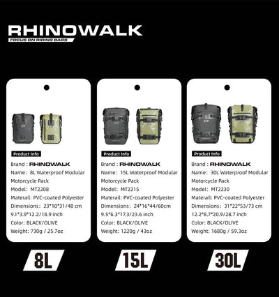Waterproof Modular Motorcycle Packs 8L/15L/30L