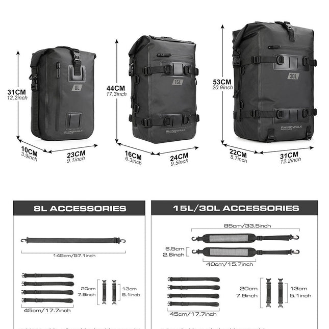 Waterproof Modular Motorcycle Packs 8L/15L/30L