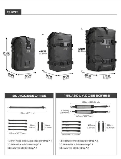 Waterproof Modular Motorcycle Packs 8L/15L/30L