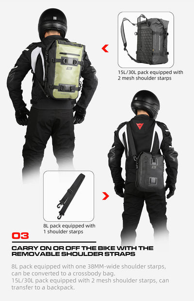 Waterproof Modular Motorcycle Packs 8L/15L/30L