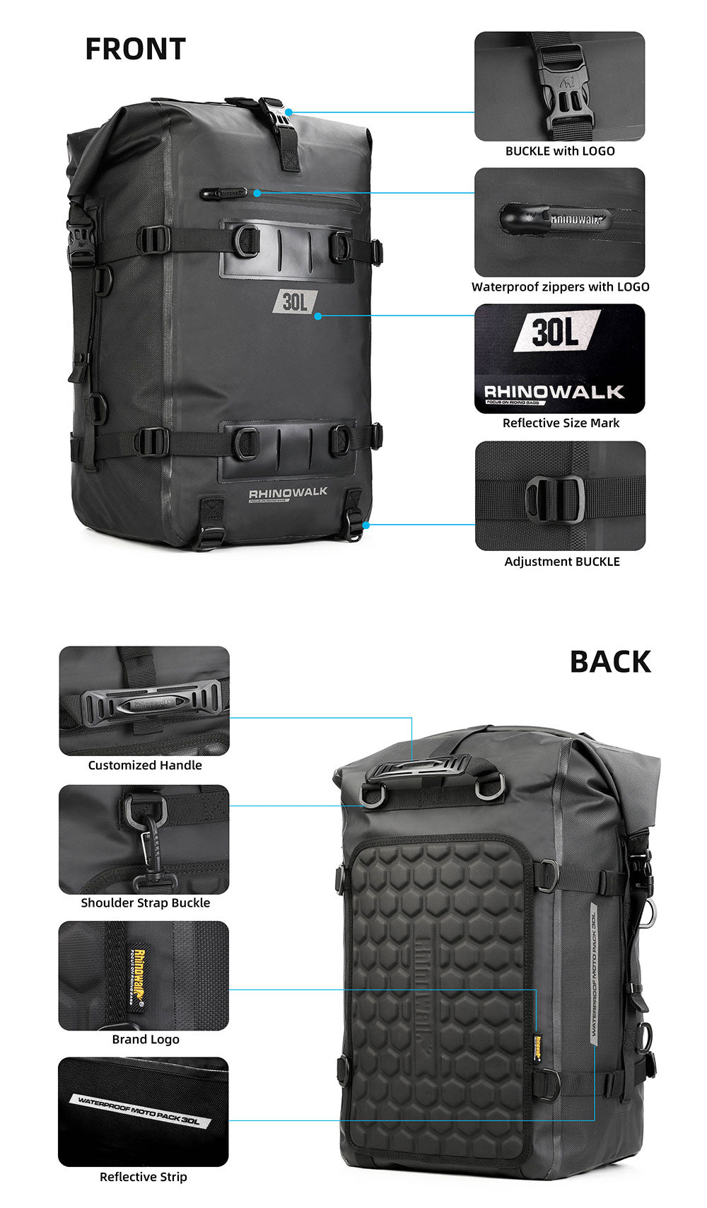 Waterproof Modular Motorcycle Packs 8L/15L/30L