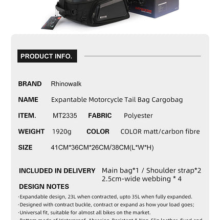 23L-35L Hard Shell Tail  Bag with Expandable