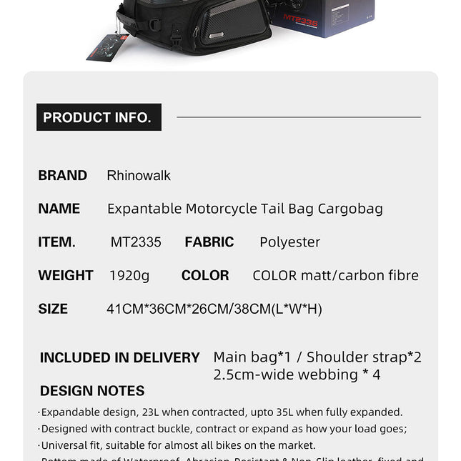 23L-35L Hard Shell Tail  Bag with Expandable