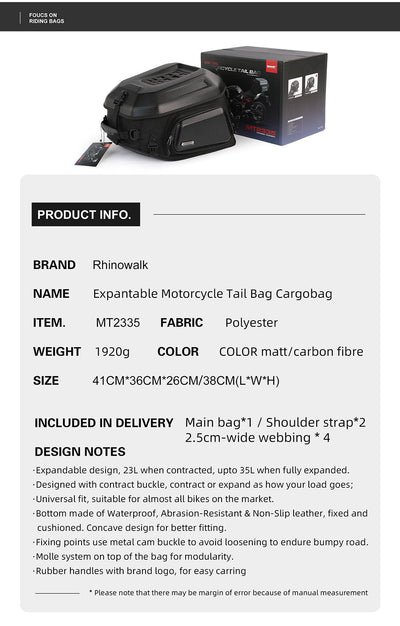 23L-35L Hard Shell Tail  Bag with Expandable