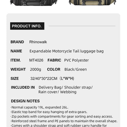 19-26l Motorcycle Tail Seat Bag