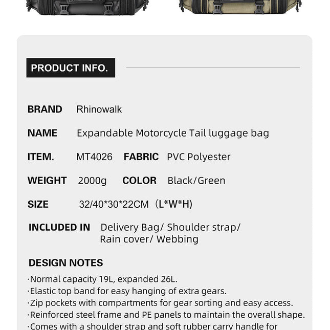 19-26l Motorcycle Tail Seat Bag