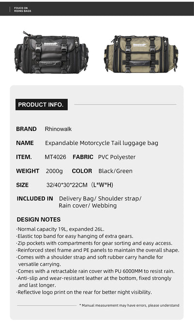 19-26l Motorcycle Tail Seat Bag