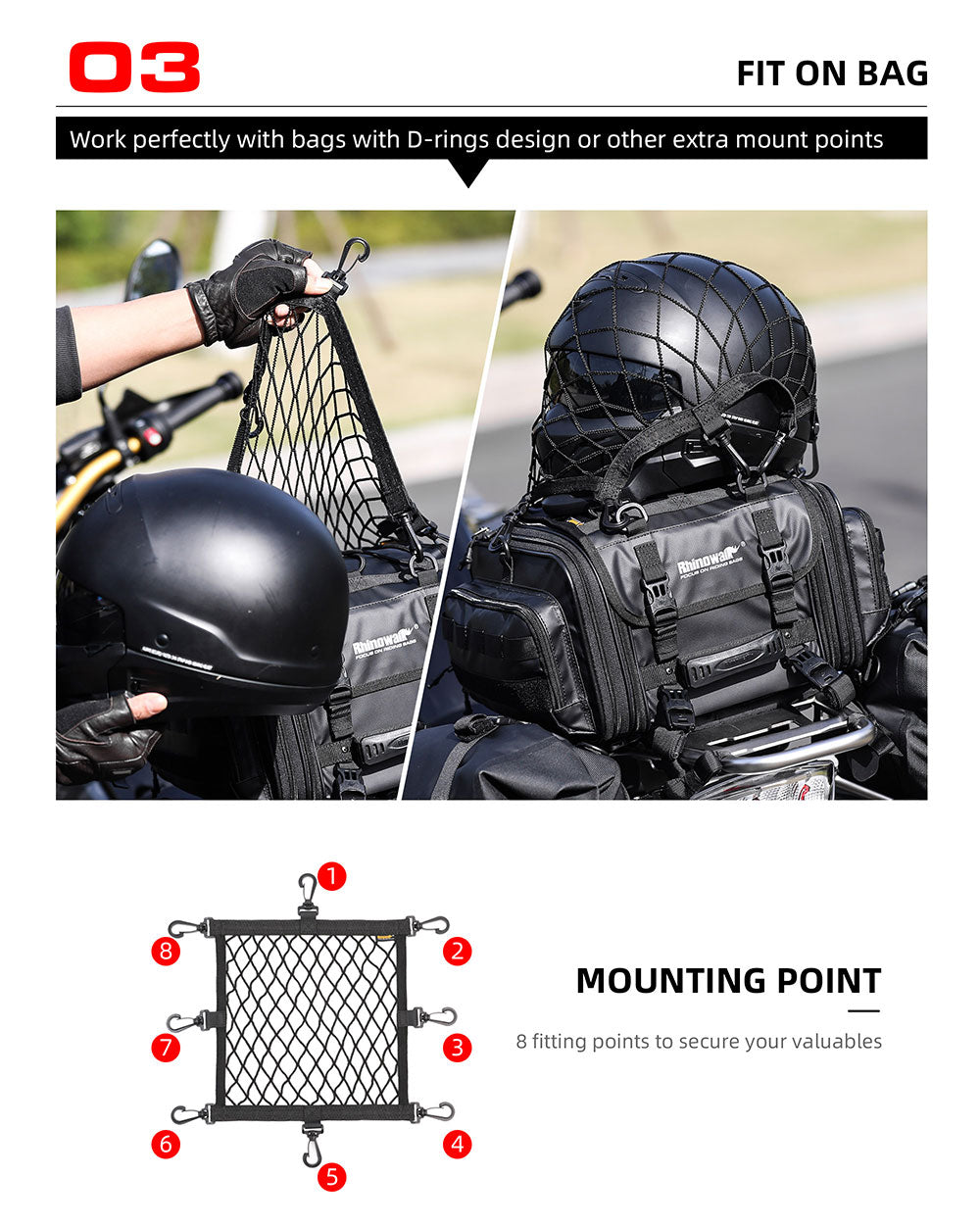 3 helmet motorcycle trunk Motorcycle Helmet Net – Rhinowalk Official Store