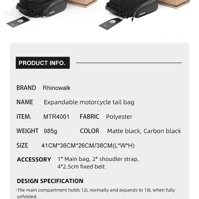 12-18l Motorcycle hard shell tail bag