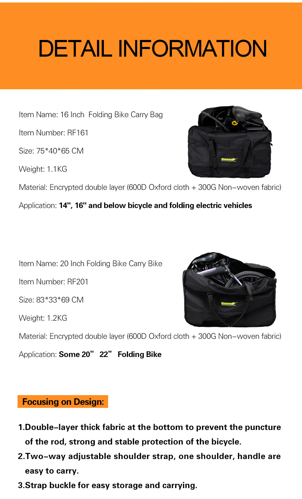 Portable 14-20 inch Folding Bicycle Carry Bag