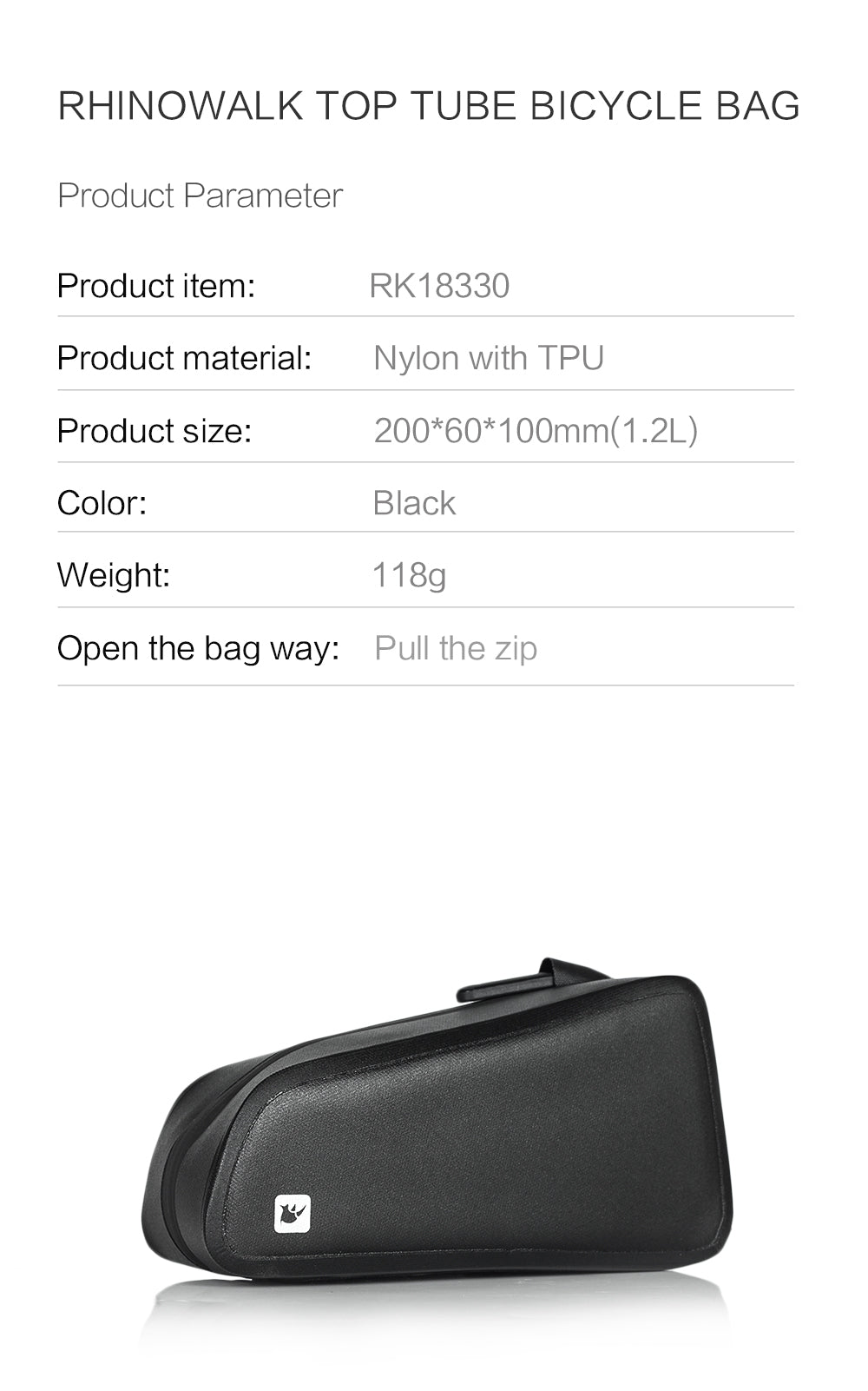 1.2 Liter Waterproof Bike Top Tube Bag - RK18330