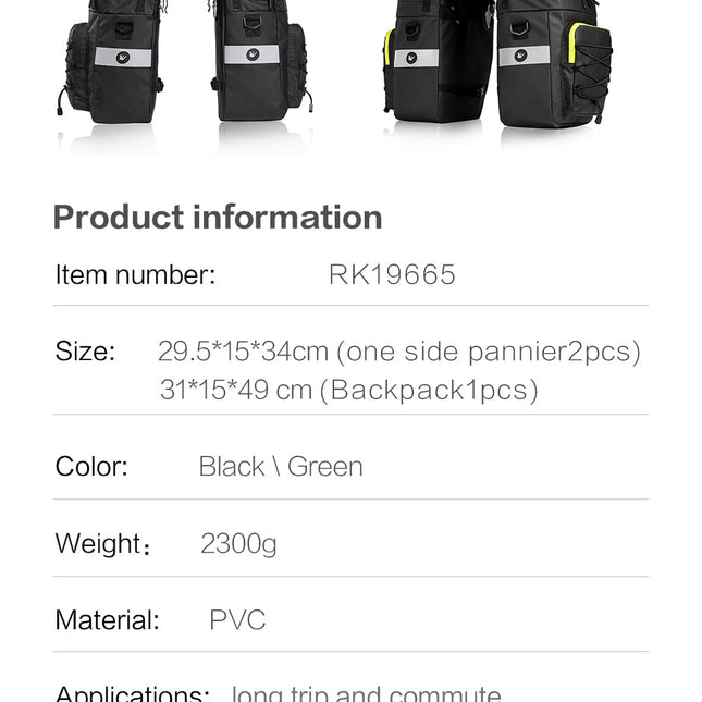 3 in 1 Bike Triple Pannier Bag